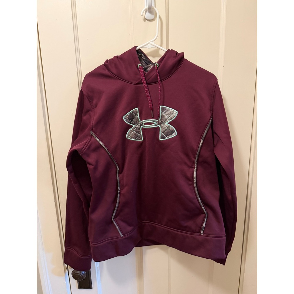 Under Armour Storm Hoodie Womens XL Maroon Camo Logo Fleece Sweatshirt